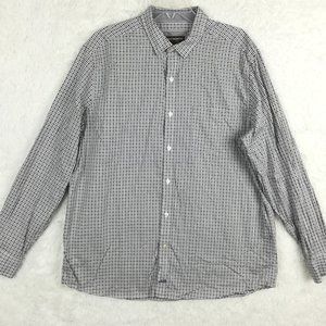Johnston &‎ Murphy Mens Shirt Button Down Oxford Check Blue White Long Sleeve XL